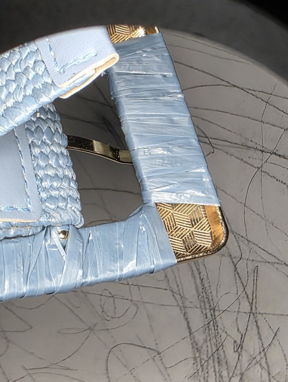 Light Blue Woven Waist Belt with Gold-Tone Buckle - Picture 9 of 9